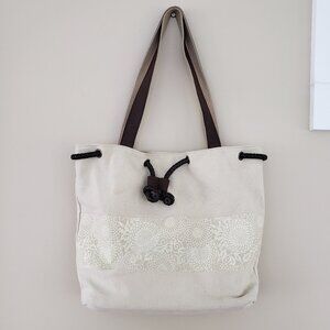 Summer tan canvas pocketbook tote bag